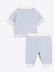 River Island Baby Boys Blue Knitted 100% Cotton Polo Set - Изображение 2 из 5