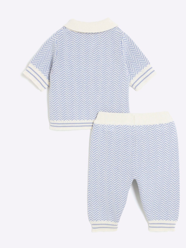 River Island Blue Baby Boys Blue Knitted 100% Cotton Polo Set - Image 2 of 5 River Island Blue Baby Boys Blue Knitted 100% Cotton Polo Set - Image 2 of 5