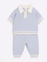 River Island Baby Boys Blue Knitted 100% Cotton Polo Set - Изображение 3 из 5
