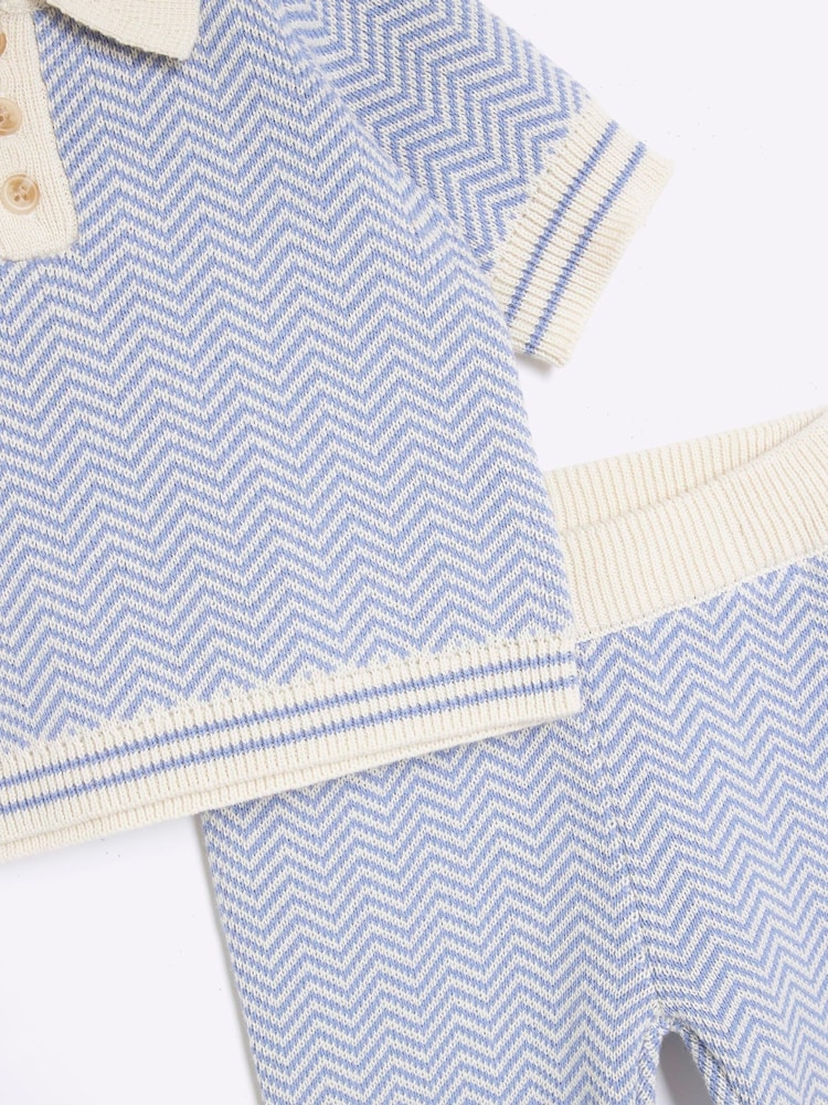 River Island Baby Boys Blue Knitted 100% Cotton Polo Set - Изображение 5 из 5