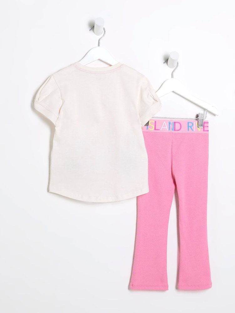 River Island Cream Girls Lamour Bow Bag T-Shirt Set - Image 2 of 5 River Island Cream Girls Lamour Bow Bag T-Shirt Set - Image 2 of 5