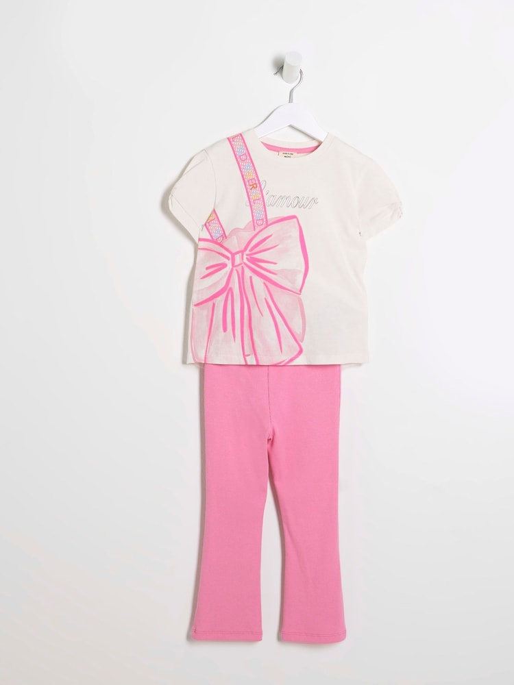 River Island Cream Girls Lamour Bow Bag T-Shirt Set - Image 5 of 5 River Island Cream Girls Lamour Bow Bag T-Shirt Set - Image 5 of 5