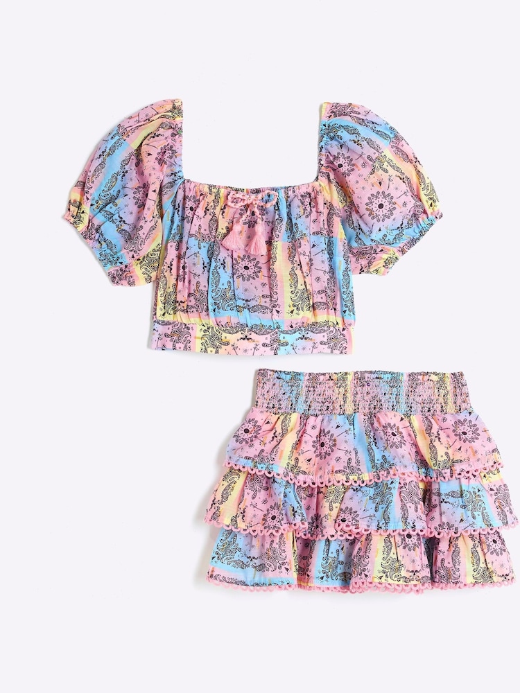 Розовый - River Island Girls Bandana Rara Skirt Set - Изображение 1 из 5