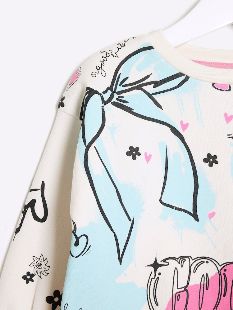 River Island Blue Girls Graffiti Bow Sweat Set - Image 2 of 4