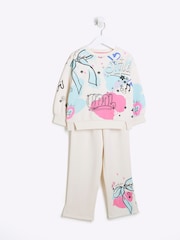 River Island Blue Girls Graffiti Bow Sweat Set - Image 4 of 4