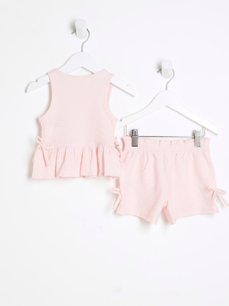 River Island Pink Girls Shirred Bow Tank Set - Image 1 of 5