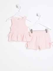 River Island Pink Girls Shirred Bow Tank Set - Image 2 of 5
