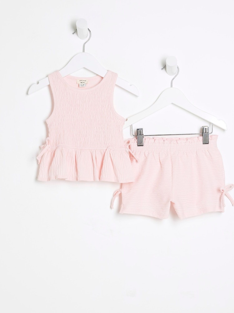 River Island Pink Girls Shirred Bow Tank Set - Image 2 of 5
