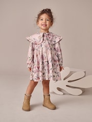 Pink Floral Print Long Sleeve Collared Dress (3mths-7yrs) - Image 1 of 8