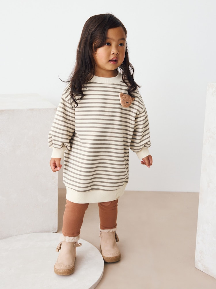 Striped Teddy Bear Relaxed Sweat Dress (3mths-7yrs) - Image 2 of 9