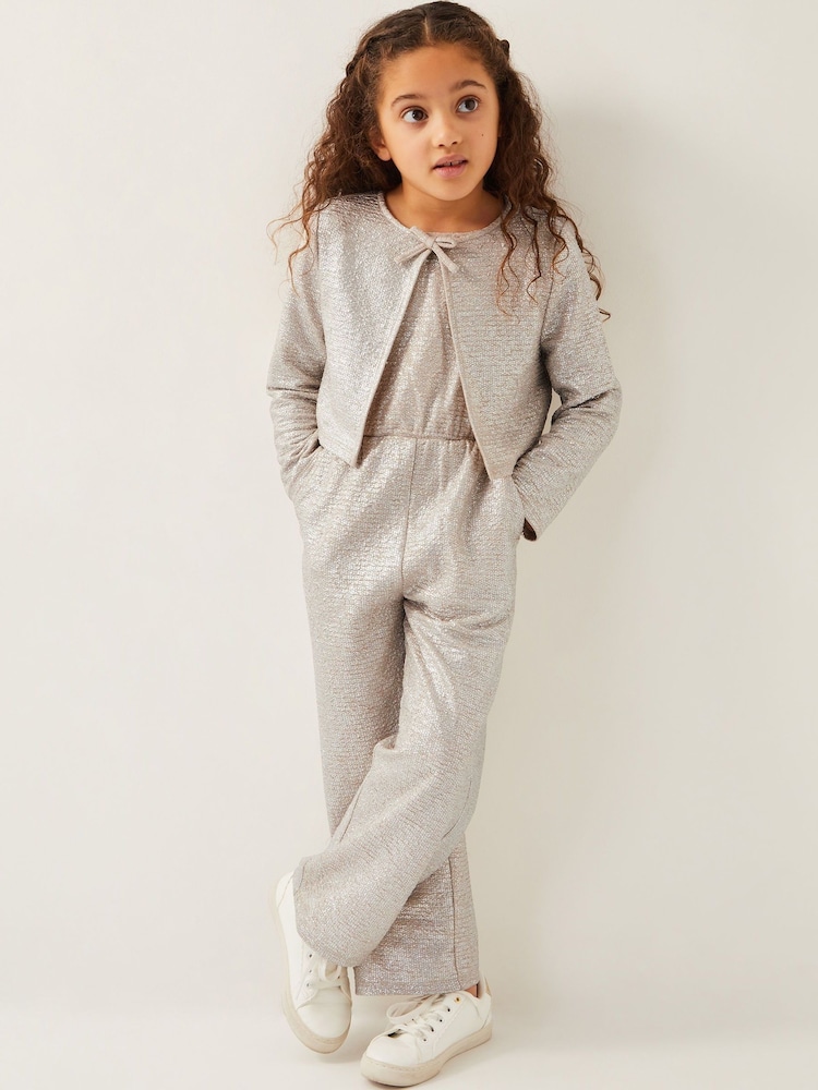 Monsoon Silver Baby Imogen Shimmer Romper and Jacket Set - Image 1 of 5
