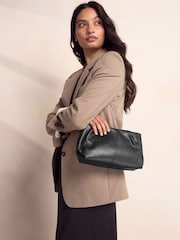 Black Leather Snap Clutch Bag - Image 1 of 8