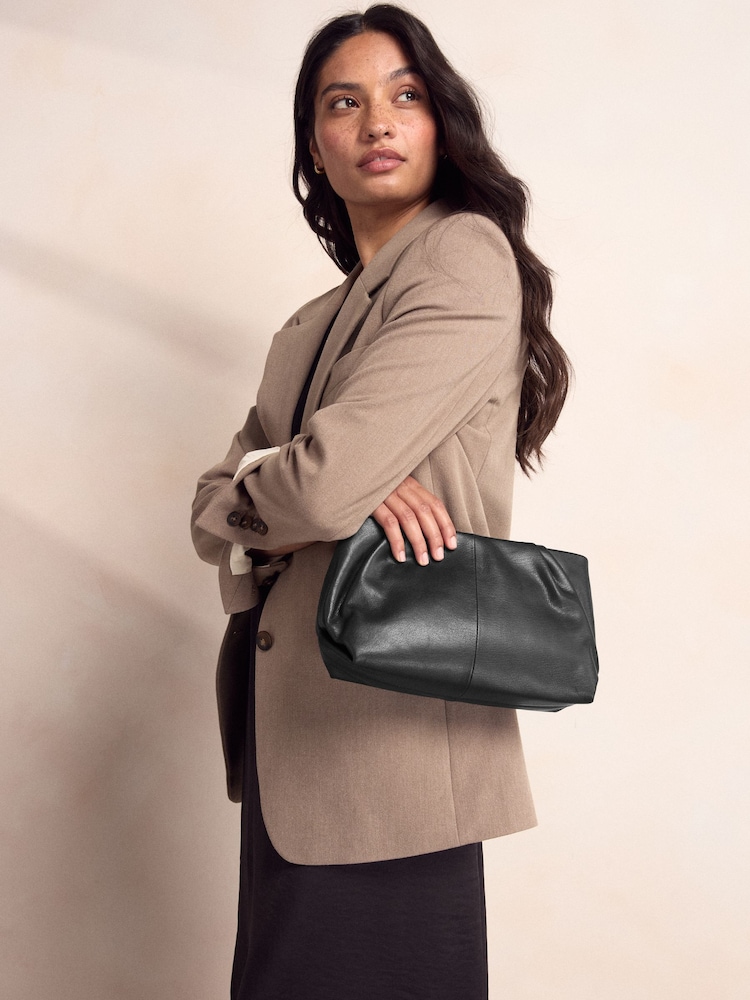 Black Leather Snap Clutch Bag - Image 1 of 8