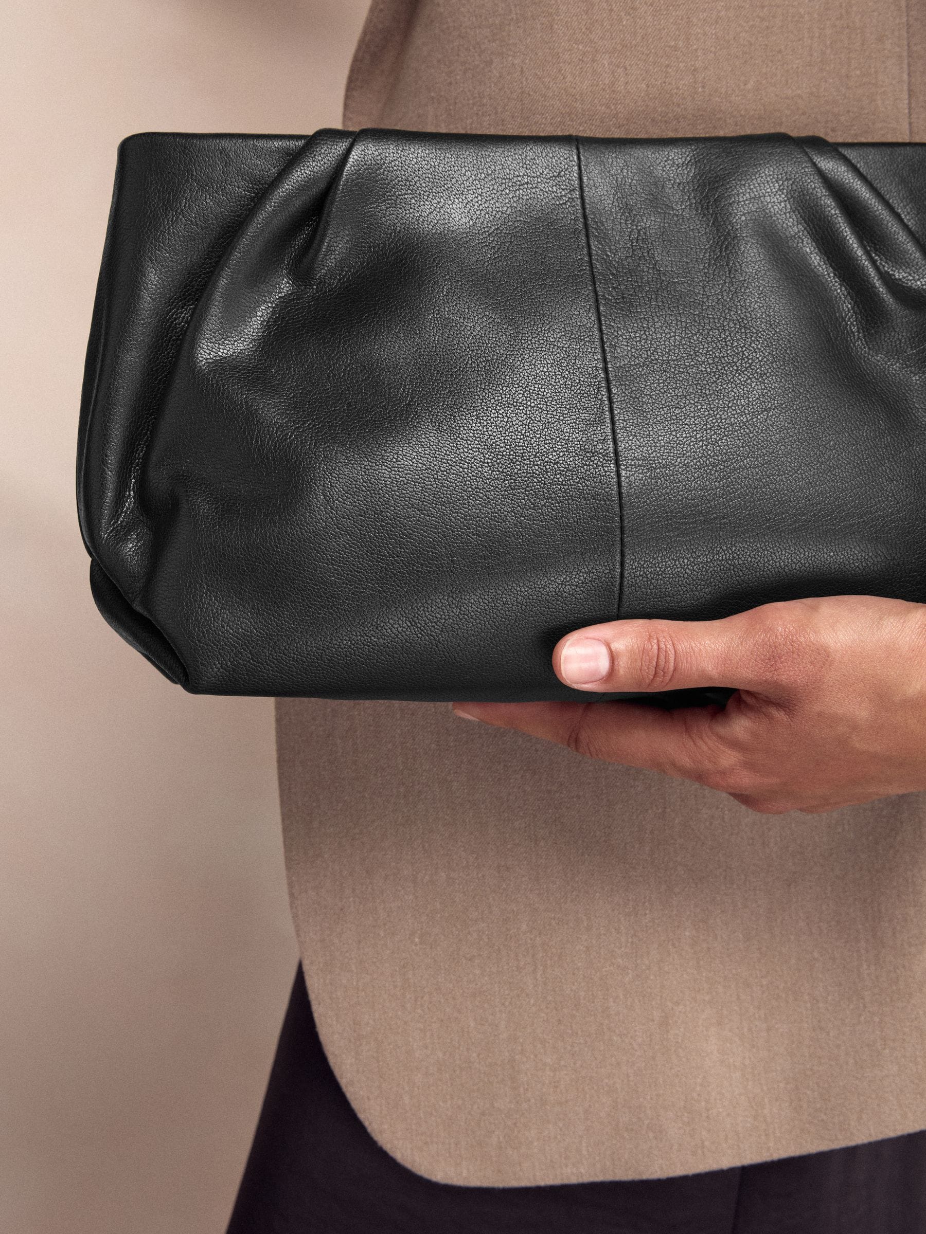 Buy Black Leather Snap Clutch Bag from Next USA