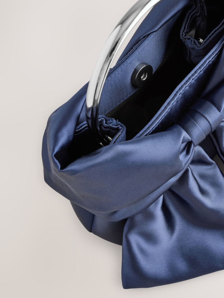 Navy Satin Bow Hand Held Bag - Image 10 of 10