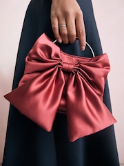 Coral Pink Satin Bow Hand Held Bag - Image 1 of 8