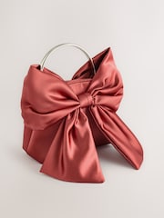 Coral Pink Satin Bow Hand Held Bag - Image 4 of 8