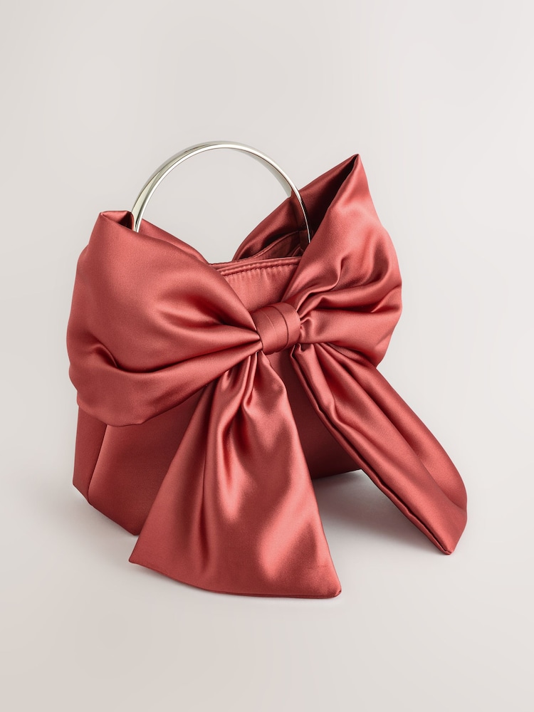 Coral Pink Satin Bow Hand Held Bag - Image 4 of 8