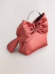 Coral Pink Satin Bow Hand Held Bag - Image 5 of 8