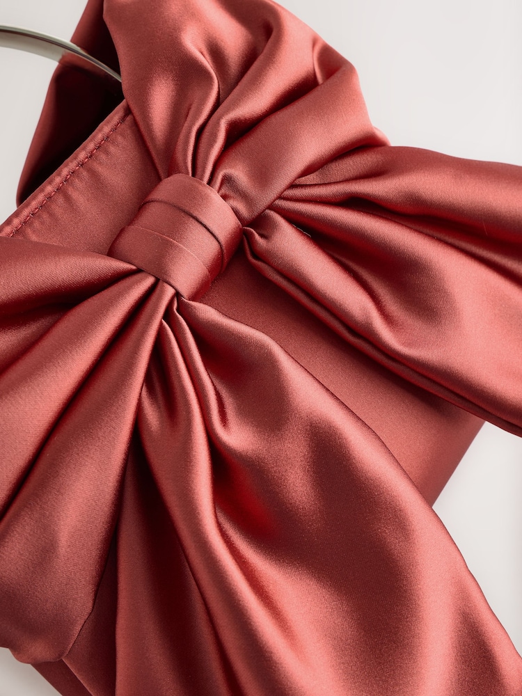 Coral Pink Satin Bow Hand Held Bag - Image 6 of 8