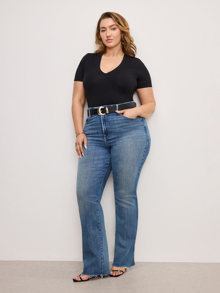 Good American Blue Soft Tech Classic Bootcut 100% Cotton Jeans - Image 1 of 12