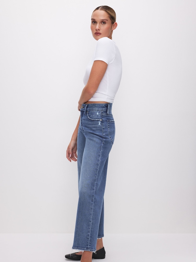 Good American Blue 100% Cotton Waist Palazzo Crop Jeans - Image 3 of 8
