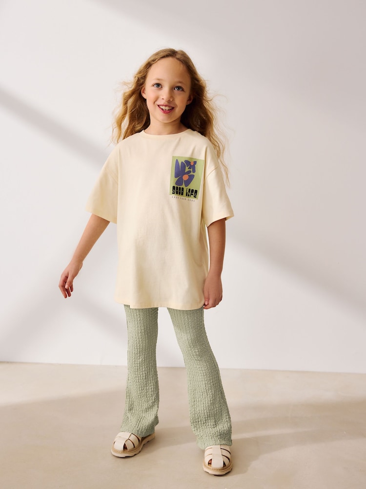 Khaki Green Textured Flared Leggings (3-16yrs) - Image 2 of 8