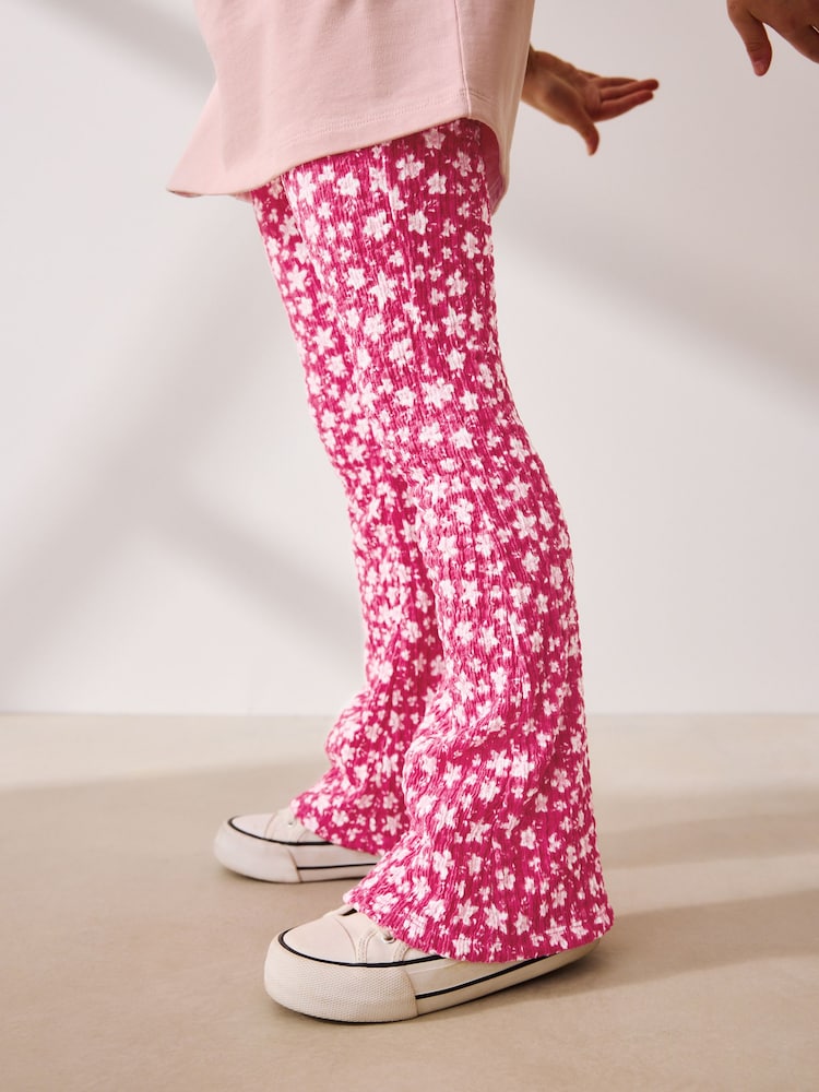 Pink/Red Floral Textured Flared Leggings (3-16yrs) - Image 1 of 9