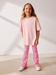 Pink/Red Floral Textured Flared Leggings (3-16yrs) - Image 2 of 9