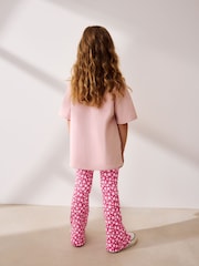 Pink/Red Floral Textured Flared Leggings (3-16yrs) - Image 4 of 9