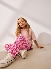 Pink/Red Floral Textured Flared Leggings (3-16yrs) - Image 5 of 9