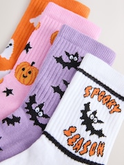 Pink/Purple/White and Orange Cotton Rich Cushioned Sole Halloween Ankle Socks 4 Pack - Image 2 of 3