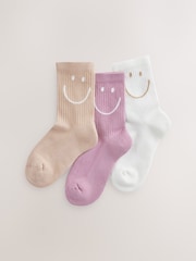 Purple, White and Neutral Regular Length Cotton Rich Cushioned Sole Ankle Socks 3 Pack - Image 1 of 3