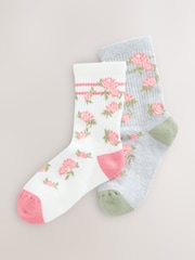 Cream Cotton Rich Cushioned Sole Floral Print Ankle Socks 2 Pack - Image 1 of 3