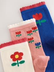 Blue and Ecru Cotton Rich Flower Print Ankle Socks 3 Pack - Image 2 of 3