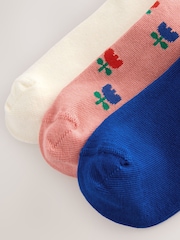Blue and Ecru Cotton Rich Flower Print Ankle Socks 3 Pack - Image 3 of 3