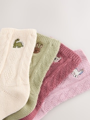Pink, Green, Oatmeal and Plum Red Cotton Rich Cable Embroidered Ankle Socks 4 Pack - Image 2 of 3