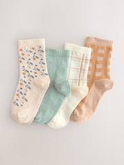 Neutral and Green Cotton Rich Ankle Socks 4 Pack - Image 1 of 3