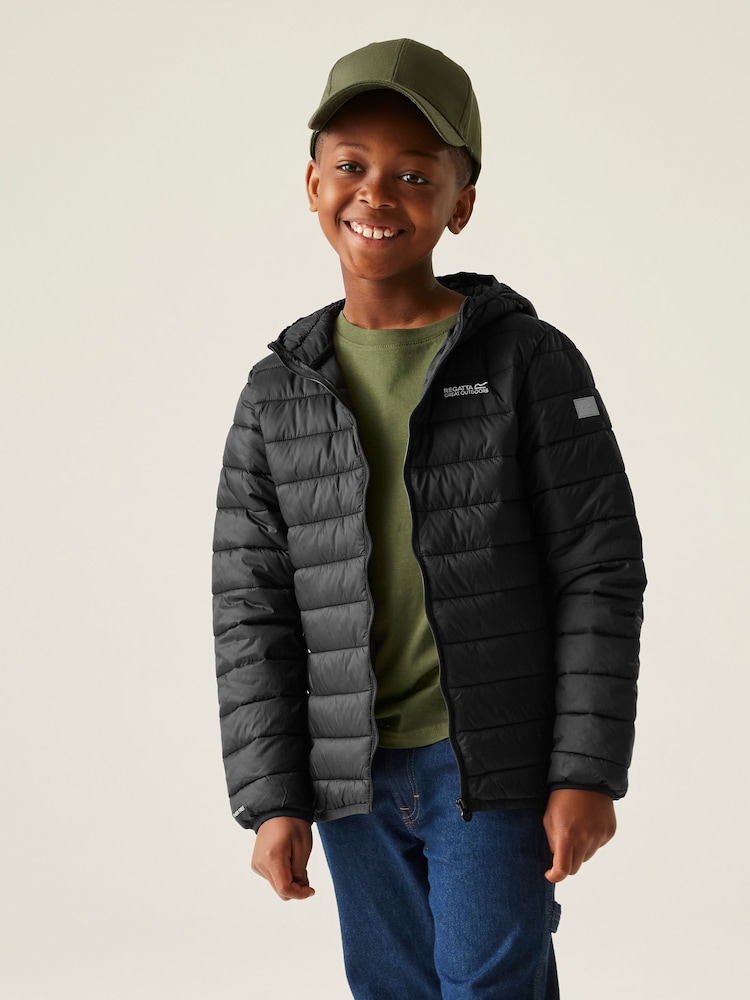 Regatta Black Junior Hooded Marizion Midweight Water Repellent Jacket - Image 1 of 6 Regatta Black Junior Hooded Marizion Midweight Water Repellent Jacket - Image 1 of 6