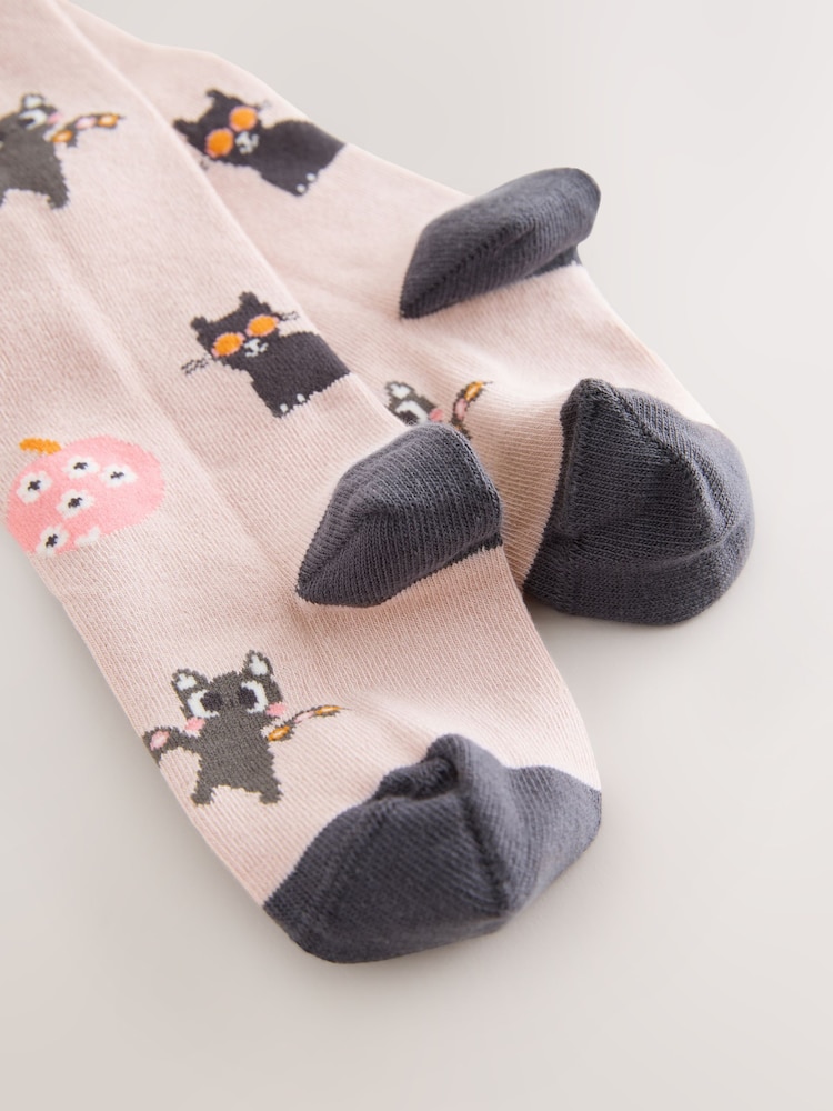 Light Pink and Charcoal Grey Cotton Rich Halloween Character Tights - Image 3 of 3