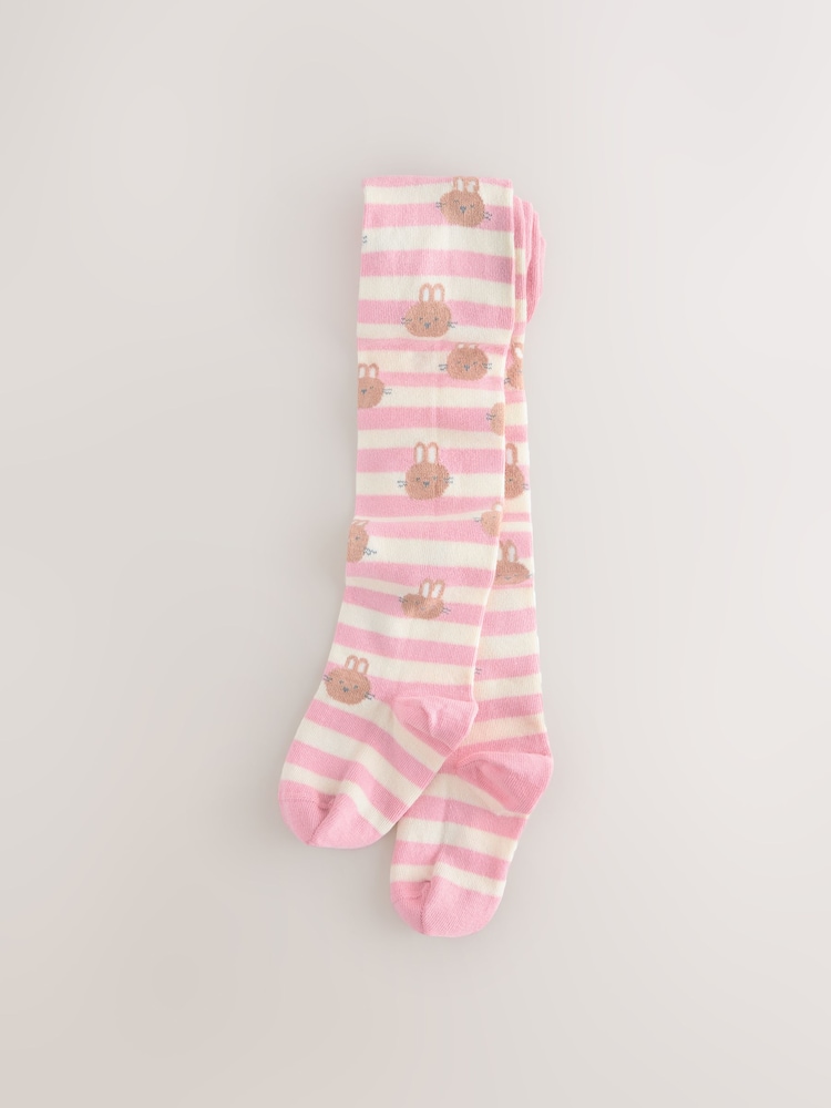 Pink/Cream Cotton Rich Bunny Character Tights - Image 1 of 3