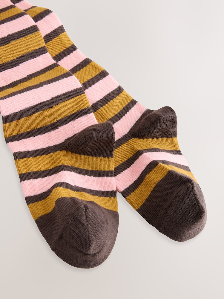 Brown/Cream Cotton Rich Stripe Tights - Image 2 of 3