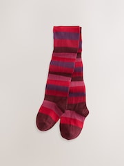 Berry Red Cotton Rich Stripe Tights - Image 1 of 3