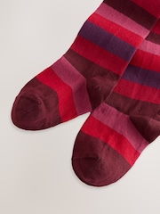 Berry Red Cotton Rich Stripe Tights - Image 2 of 3
