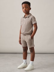 Marrón visón - Reiss Pinta Cotton Textured Piped Shorts - Imagen 3 de 4