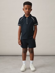 Reiss Navy Lolland Cotton Textured Half-Zip Polo Shirt - Image 3 of 4