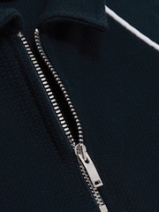 Reiss Navy Lolland Cotton Textured Half-Zip Polo Shirt - Image 4 of 4