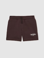Reiss Chocolate Brown/Off White Hughes Cotton-Blend Airlines-Print Shorts - Image 2 of 4