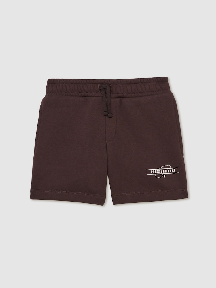 Reiss Chocolate Brown/Off White Hughes Cotton-Blend Airlines-Print Shorts - Image 2 of 4