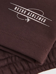 Reiss Chocolate Brown/Off White Hughes Cotton-Blend Airlines-Print Shorts - Image 4 of 4
